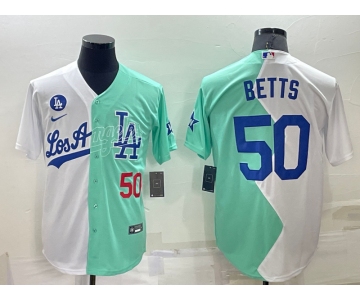 Men's Los Angeles Dodgers #50 Mookie Betts White Green Number 2022 Celebrity Softball Game Cool Base Jersey