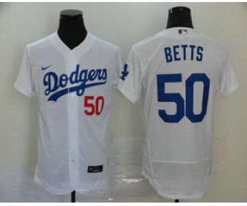 Men's Los Angeles Dodgers #50 Mookie Betts White Stitched MLB Flex Base Nike Jersey