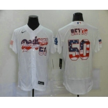 Men's Los Angeles Dodgers #50 Mookie Betts White USA Flag Stitched MLB Flex Base Nike Jersey