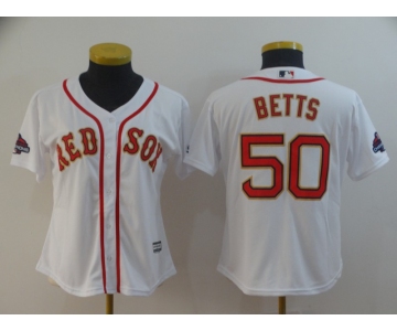 Women Boston Red Sox 50 Mookie Betts White 2019 Gold Program Cool Base Jersey