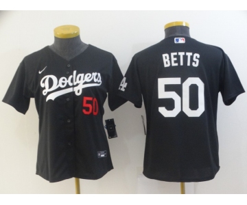 Women's Los Angeles Dodgers #50 Mookie Betts Black Stitched MLB Jersey(Run Small)