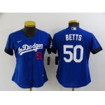 Women's Los Angeles Dodgers #50 Mookie Betts Blue 2021 City Connect Number Cool Base Stitched Jersey