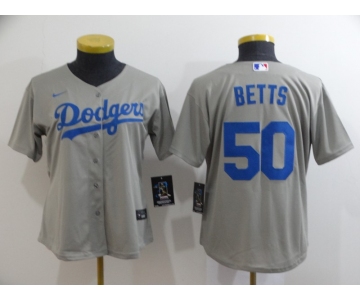 Women's Los Angeles Dodgers #50 Mookie Betts Gray Stitched MLB Cool Base Nike Jersey