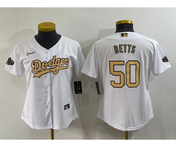 Women's Los Angeles Dodgers #50 Mookie Betts White 2022 All Star Stitched Cool Base Nike Jersey