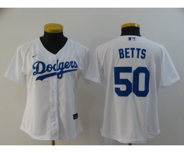 Women's Los Angeles Dodgers #50 Mookie Betts White Stitched MLB Cool Base Nike Jersey