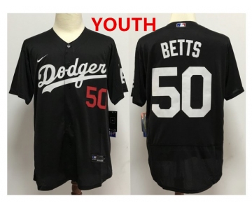 Youth Los Angeles Dodgers #50 Mookie Betts Black With Red Number Stitched MLB Cool Base Nike Jersey