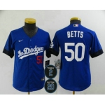 Youth Los Angeles Dodgers #50 Mookie Betts Blue #2 #20 Patch City Connect Number Cool Base Stitched Jersey