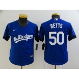 Youth Los Angeles Dodgers #50 Mookie Betts Blue 2021 City Connect Cool Base Stitched Jersey