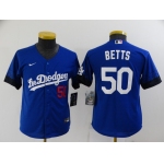 Youth Los Angeles Dodgers #50 Mookie Betts Blue 2021 City Connect Number Cool Base Stitched Jersey