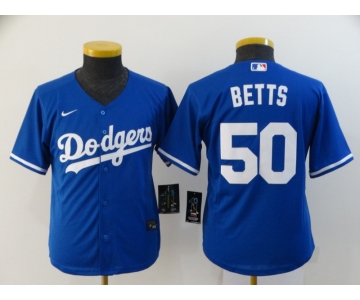 Youth Los Angeles Dodgers #50 Mookie Betts Blue Stitched MLB Cool Base Nike Jersey