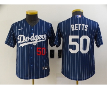 Youth Los Angeles Dodgers #50 Mookie Betts Navy Blue Pinstripe Stitched MLB Cool Base Nike Jersey