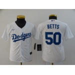 Youth Los Angeles Dodgers #50 Mookie Betts White Stitched MLB Cool Base Nike Jersey