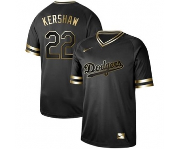 Dodgers #22 Clayton Kershaw Black Gold Authentic Stitched Baseball Jersey