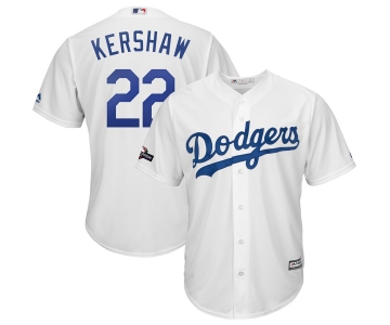 Los Angeles Dodgers #22 Clayton Kershaw Majestic 2019 Postseason Home Official Cool Base Player White Jersey