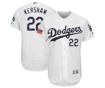 Los Angeles Dodgers 22 Clayton Kershaw Majestic White 2018 Stars & Stripes Flex Base Player Jersey