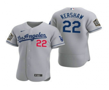 Men's Los Angeles Dodgers #22 Clayton Kershaw Gray 2020 World Series Authentic Road Flex Nike Jersey