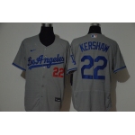 Men's Los Angeles Dodgers #22 Clayton Kershaw Gray Stitched MLB Flex Base Nike Jersey