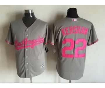 Men's Los Angeles Dodgers #22 Clayton Kershaw Gray With Pink 2016 Mother's Day Baseball Cool Base Jersey