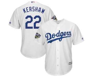 Men's Los Angeles Dodgers #22 Clayton Kershaw Majestic White 2018 World Series Cool Base Player Jersey