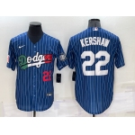 Men's Los Angeles Dodgers #22 Clayton Kershaw Number Navy Blue Pinstripe 2020 World Series Cool Base Nike Jersey