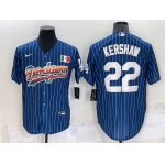 Men's Los Angeles Dodgers #22 Clayton Kershaw Rainbow Blue Red Pinstripe Mexico Cool Base Nike Jersey