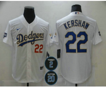 Men's Los Angeles Dodgers #22 Clayton Kershaw Red Number White Gold #2 #20 Patch Stitched MLB Cool Base Nike Jersey