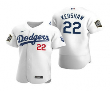 Men's Los Angeles Dodgers #22 Clayton Kershaw White 2020 World Series Authentic Flex Nike Jersey