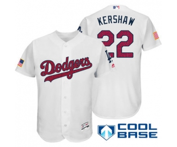 Men's Los Angeles Dodgers #22 Clayton Kershaw White Stars & Stripes Fashion Independence Day Stitched MLB Majestic Cool Base Jersey