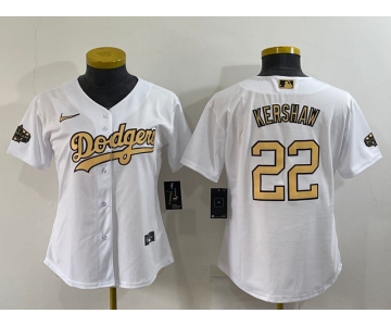 Women's Los Angeles Dodgers #22 Clayton Kershaw White 2022 All Star Stitched Cool Base Nike Jersey