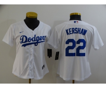 Women's Los Angeles Dodgers #22 Clayton Kershaw White Stitched MLB Cool Base Nike Jersey