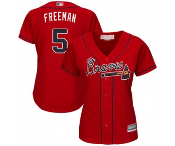 Braves #5 Freddie Freeman Red Alternate Women's Stitched Baseball Jersey