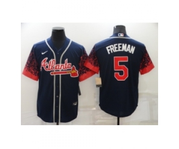 Men's Atlanta Braves #5 Freddie Freeman 2021 City Connect Navy Cool Base Stitched Baseball Jersey