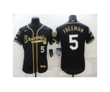 Men's Atlanta Braves #5 Freddie Freeman Black Gold 2021 World Series Champions Stitched Jersey