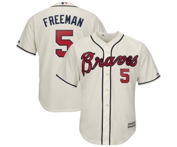 Men's Atlanta Braves 5 Freddie Freeman Cream Cool Base Jersey