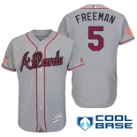 Men's Atlanta Braves #5 Freddie Freeman Gray Stars & Stripes Fashion Independence Day Stitched MLB Majestic Cool Base Jersey