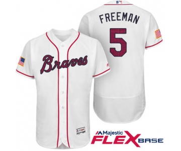 Men's Atlanta Braves #5 Freddie Freeman White Stars & Stripes Fashion Independence Day Stitched MLB Majestic Flex Base Jersey