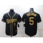 Men's Los Angeles Dodgers #5 Freddie Freeman Black Gold Stitched MLB Cool Base Nike Jersey