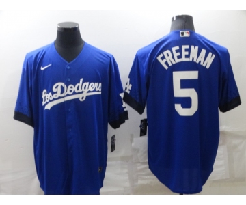 Men's Los Angeles Dodgers #5 Freddie Freeman Blue 2022 City Connect Cool Base Stitched Jersey