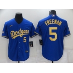 Men's Los Angeles Dodgers #5 Freddie Freeman Blue Gold Stitched MLB Cool Base Nike Fashion Jersey