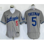 Men's Los Angeles Dodgers #5 Freddie Freeman Grey With Los Stitched MLB Flex Base Nike Jersey