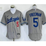Men's Los Angeles Dodgers #5 Freddie Freeman Grey With Los Stitched MLB Flex Base Nike Jersey
