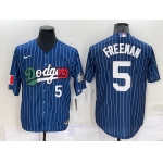 Men's Los Angeles Dodgers #5 Freddie Freeman Number Navy Blue Pinstripe 2020 World Series Cool Base Nike Jersey