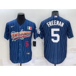 Men's Los Angeles Dodgers #5 Freddie Freeman Number Rainbow Blue Red Pinstripe Mexico Cool Base Nike Jersey