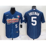 Men's Los Angeles Dodgers #5 Freddie Freeman Number Rainbow Blue Red Pinstripe Mexico Cool Base Nike Jersey