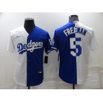 Men's Los Angeles Dodgers #5 Freddie Freeman White Blue Split Cool Base Stitched Baseball Jersey