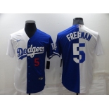 Men's Los Angeles Dodgers #5 Freddie Freeman White Blue Split Cool Base Stitched Baseball Jersey