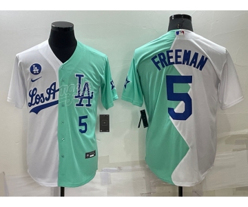 Men's Los Angeles Dodgers #5 Freddie Freeman White Green Number 2022 Celebrity Softball Game Cool Base Jersey1