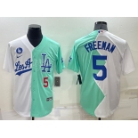 Mens Los Angeles Dodgers #5 Freddie Freeman White Green Number 2022 Celebrity Softball Game Cool Base Jersey