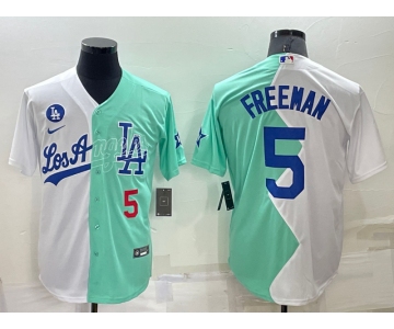 Men's Los Angeles Dodgers #5 Freddie Freeman White Green Number 2022 Celebrity Softball Game Cool Base Jersey