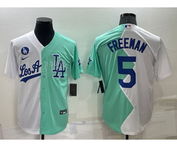 Men's Los Angeles Dodgers #5 Freddie Freeman White Green Two Tone 2022 Celebrity Softball Game Cool Base Jersey